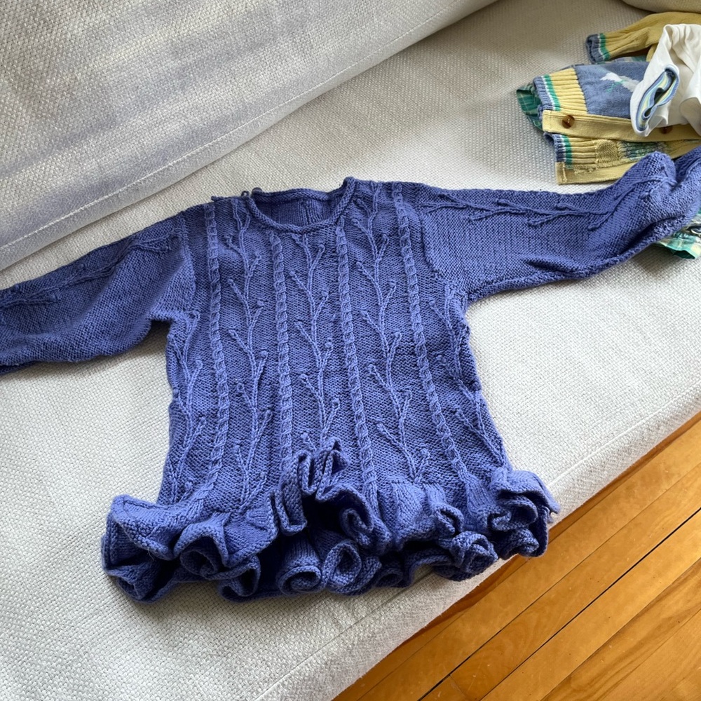 Kids T6 Blue purple wool Ruffled Sweater